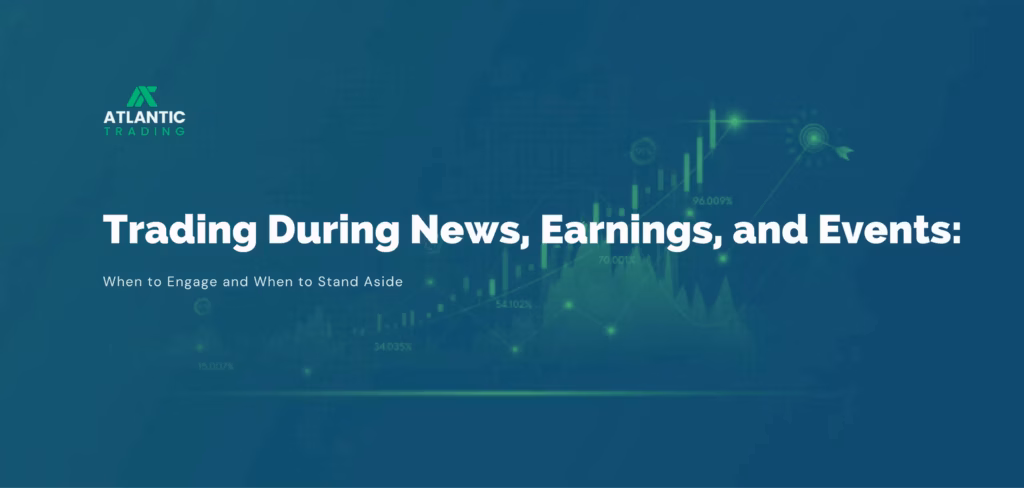 Image of trading during news earnings events and risk management blog post header