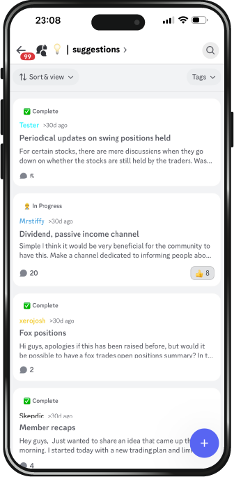 Image of Suggestions Channel where members share recommendations and opinions