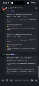 Atlantic Sentinel Top Pumps leaderboard showing pre-pump accumulation signals.